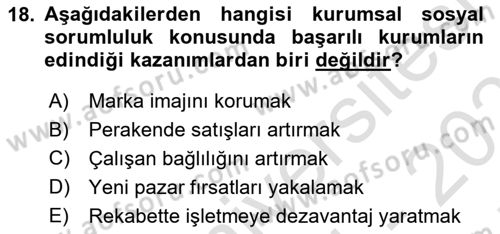 İşletme Fonksiyonları Dersi 2024 - 2025 Yılı (Final) Dönem Sonu Sınav Soruları 18. Soru