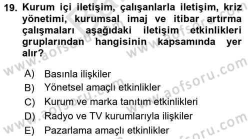 İşletme Fonksiyonları Dersi 2024 - 2025 Yılı (Final) Dönem Sonu Sınav Soruları 19. Soru