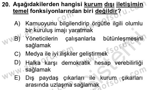 İşletme Fonksiyonları Dersi 2024 - 2025 Yılı (Final) Dönem Sonu Sınav Soruları 20. Soru