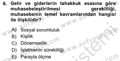 İşletme Fonksiyonları Dersi 2024 - 2025 Yılı (Final) Dönem Sonu Sınav Soruları 6. Soru