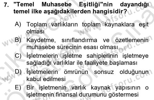 İşletme Fonksiyonları Dersi 2024 - 2025 Yılı (Final) Dönem Sonu Sınav Soruları 7. Soru