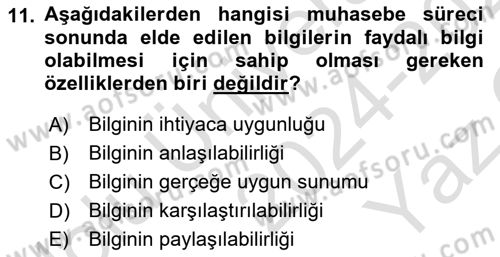 İşletme Fonksiyonları Dersi 2024 - 2025 Yılı Yaz Okulu Sınav Soruları 11. Soru