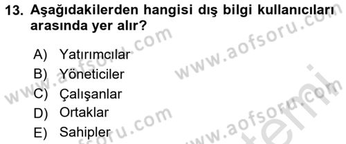 İşletme Fonksiyonları Dersi 2024 - 2025 Yılı Yaz Okulu Sınav Soruları 13. Soru