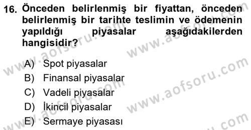 İşletme Fonksiyonları Dersi 2024 - 2025 Yılı Yaz Okulu Sınav Soruları 16. Soru