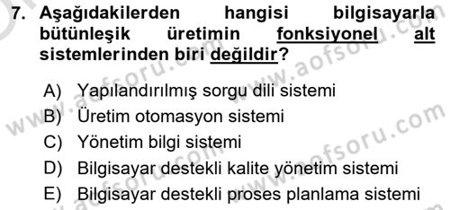 İşletme Fonksiyonları Dersi 2024 - 2025 Yılı Yaz Okulu Sınav Soruları 7. Soru