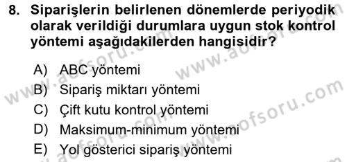 İşletme Fonksiyonları Dersi 2024 - 2025 Yılı Yaz Okulu Sınav Soruları 8. Soru