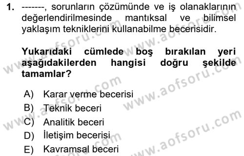 İşletme Fonksiyonları Dersi 2025 - 2026 Yılı (Vize) Ara Sınav Soruları 1. Soru