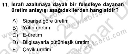 İşletme Fonksiyonları Dersi 2025 - 2026 Yılı (Vize) Ara Sınav Soruları 11. Soru