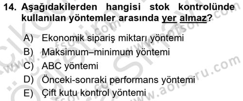 İşletme Fonksiyonları Dersi 2025 - 2026 Yılı (Vize) Ara Sınav Soruları 14. Soru