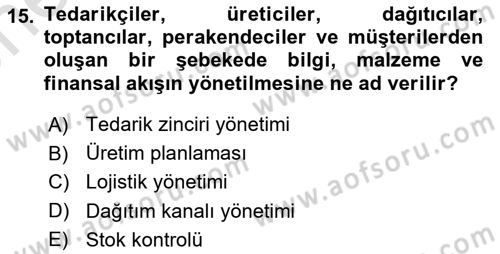 İşletme Fonksiyonları Dersi 2025 - 2026 Yılı (Vize) Ara Sınav Soruları 15. Soru