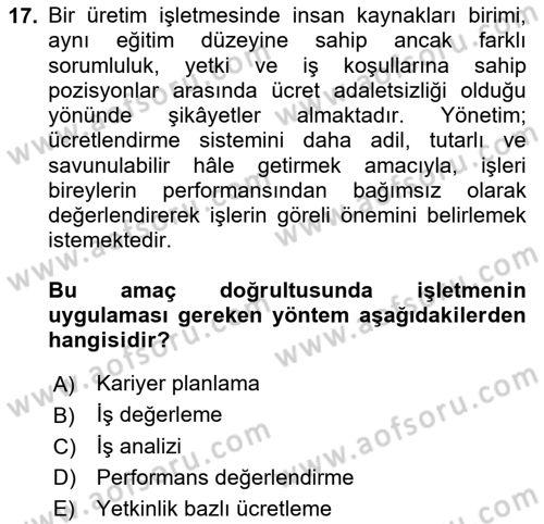 İşletme Fonksiyonları Dersi 2025 - 2026 Yılı (Vize) Ara Sınav Soruları 17. Soru