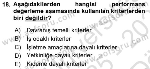 İşletme Fonksiyonları Dersi 2025 - 2026 Yılı (Vize) Ara Sınav Soruları 18. Soru