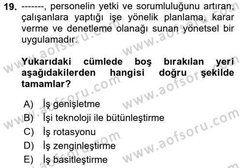 İşletme Fonksiyonları Dersi 2025 - 2026 Yılı (Vize) Ara Sınav Soruları 19. Soru