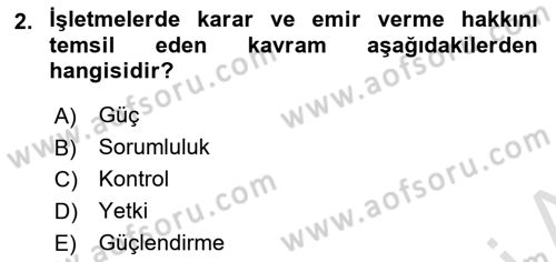 İşletme Fonksiyonları Dersi 2025 - 2026 Yılı (Vize) Ara Sınav Soruları 2. Soru
