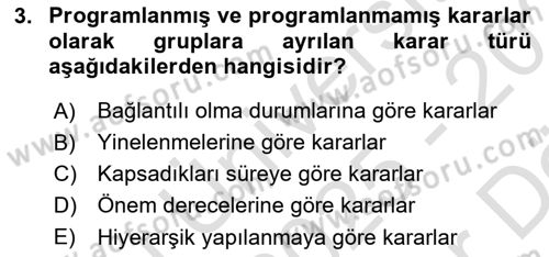 İşletme Fonksiyonları Dersi 2025 - 2026 Yılı (Vize) Ara Sınav Soruları 3. Soru