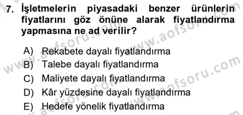 İşletme Fonksiyonları Dersi 2025 - 2026 Yılı (Vize) Ara Sınav Soruları 7. Soru