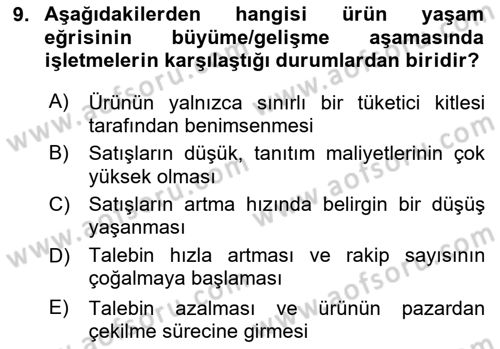 İşletme Fonksiyonları Dersi 2025 - 2026 Yılı (Vize) Ara Sınav Soruları 9. Soru