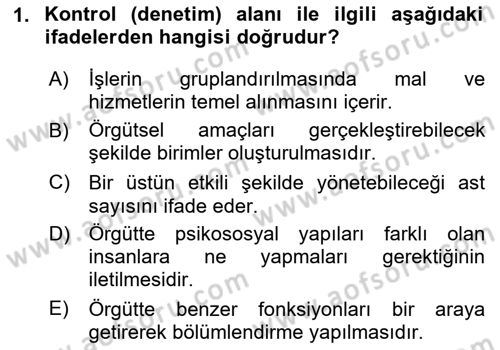 İşletme Fonksiyonları Dersi 2025 - 2026 Yılı (Final) Dönem Sonu Sınav Soruları 1. Soru