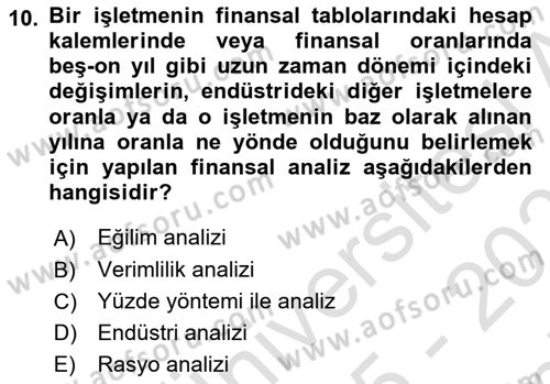 İşletme Fonksiyonları Dersi 2025 - 2026 Yılı (Final) Dönem Sonu Sınav Soruları 10. Soru