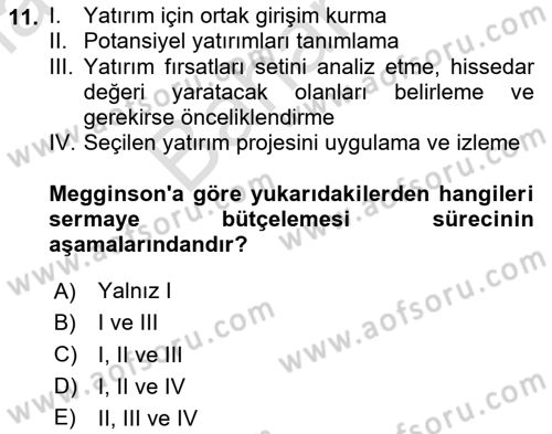 İşletme Fonksiyonları Dersi 2025 - 2026 Yılı (Final) Dönem Sonu Sınav Soruları 11. Soru