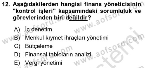 İşletme Fonksiyonları Dersi 2025 - 2026 Yılı (Final) Dönem Sonu Sınav Soruları 12. Soru