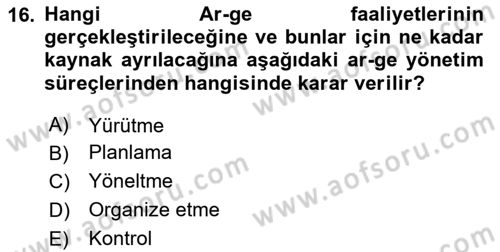 İşletme Fonksiyonları Dersi 2025 - 2026 Yılı (Final) Dönem Sonu Sınav Soruları 16. Soru