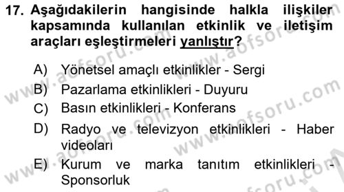 İşletme Fonksiyonları Dersi 2025 - 2026 Yılı (Final) Dönem Sonu Sınav Soruları 17. Soru