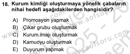İşletme Fonksiyonları Dersi 2025 - 2026 Yılı (Final) Dönem Sonu Sınav Soruları 18. Soru