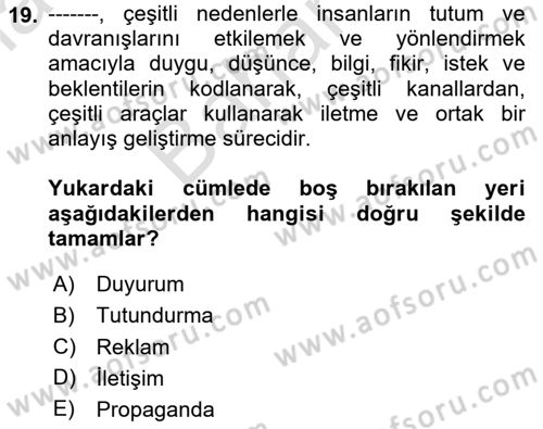 İşletme Fonksiyonları Dersi 2025 - 2026 Yılı (Final) Dönem Sonu Sınav Soruları 19. Soru
