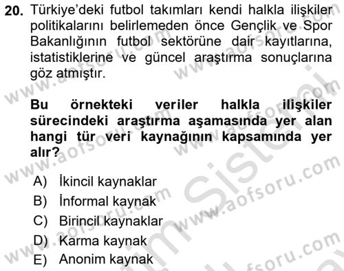 İşletme Fonksiyonları Dersi 2025 - 2026 Yılı (Final) Dönem Sonu Sınav Soruları 20. Soru