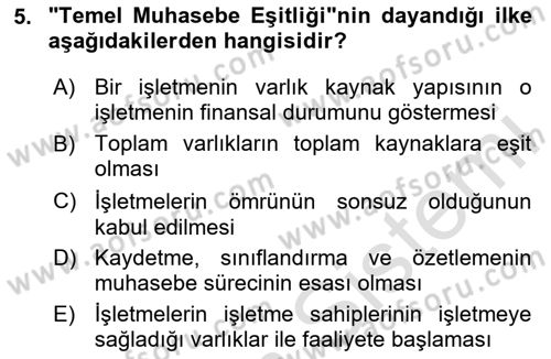 İşletme Fonksiyonları Dersi 2025 - 2026 Yılı (Final) Dönem Sonu Sınav Soruları 5. Soru