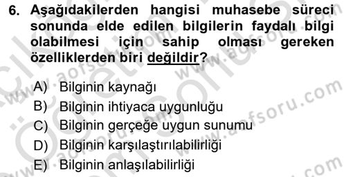 İşletme Fonksiyonları Dersi 2025 - 2026 Yılı (Final) Dönem Sonu Sınav Soruları 6. Soru