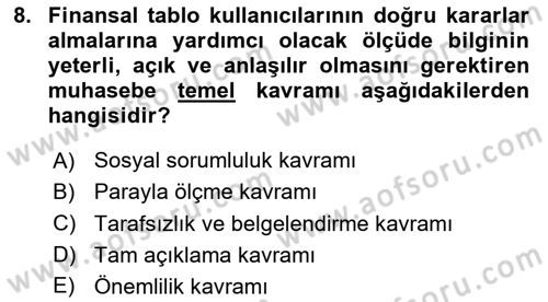 İşletme Fonksiyonları Dersi 2025 - 2026 Yılı (Final) Dönem Sonu Sınav Soruları 8. Soru