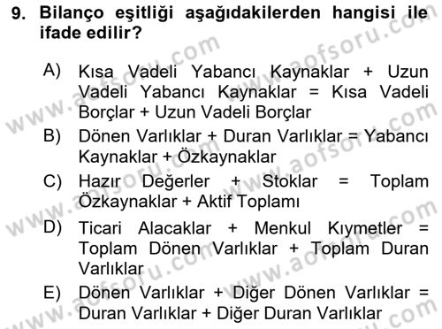 İşletme Fonksiyonları Dersi 2025 - 2026 Yılı (Final) Dönem Sonu Sınav Soruları 9. Soru