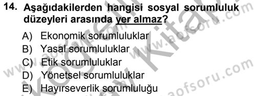 Genel İşletme Dersi Ara Sınavı Deneme Sınav Soruları 14. Soru