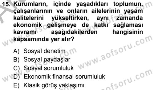 Genel İşletme Dersi Ara Sınavı Deneme Sınav Soruları 15. Soru