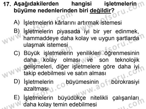 Genel İşletme Dersi Ara Sınavı Deneme Sınav Soruları 17. Soru