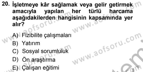 Genel İşletme Dersi Ara Sınavı Deneme Sınav Soruları 20. Soru