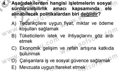 Genel İşletme Dersi Ara Sınavı Deneme Sınav Soruları 4. Soru