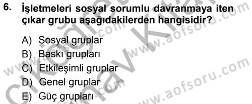 Genel İşletme Dersi Ara Sınavı Deneme Sınav Soruları 6. Soru