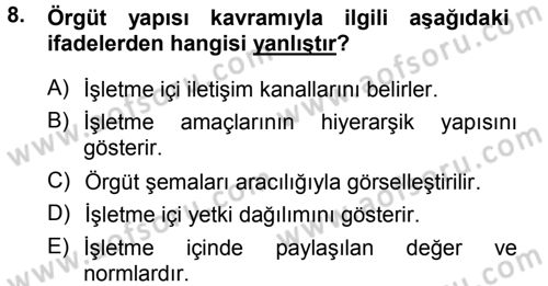 Genel İşletme Dersi Ara Sınavı Deneme Sınav Soruları 8. Soru