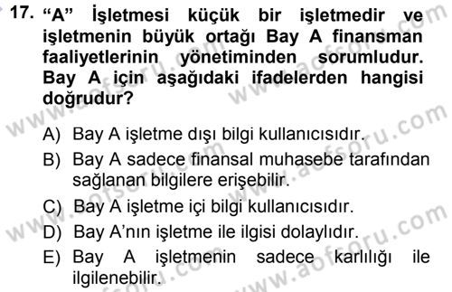 Genel İşletme Dersi 2012 - 2013 Yılı (Final) Dönem Sonu Sınav Soruları 17. Soru