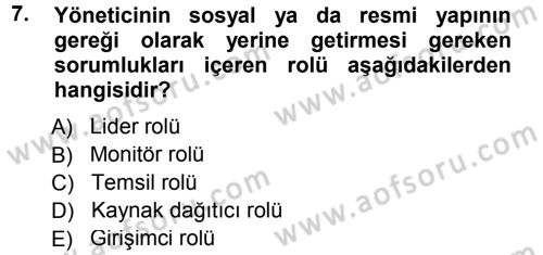 Genel İşletme Dersi 2012 - 2013 Yılı (Final) Dönem Sonu Sınav Soruları 7. Soru