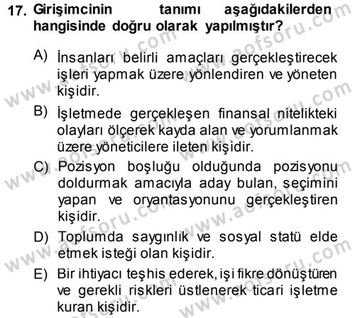 Genel İşletme Dersi Ara Sınavı Deneme Sınav Soruları 17. Soru