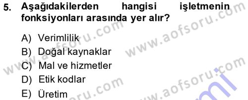 Genel İşletme Dersi Ara Sınavı Deneme Sınav Soruları 5. Soru