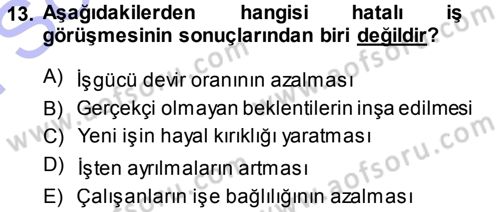 Genel İşletme Dersi 2013 - 2014 Yılı (Final) Dönem Sonu Sınav Soruları 13. Soru