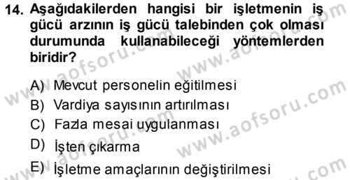 Genel İşletme Dersi 2013 - 2014 Yılı (Final) Dönem Sonu Sınav Soruları 14. Soru