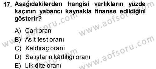 Genel İşletme Dersi 2013 - 2014 Yılı (Final) Dönem Sonu Sınav Soruları 17. Soru