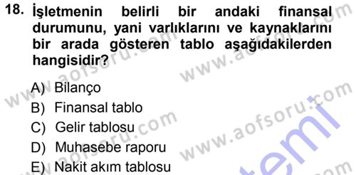 Genel İşletme Dersi 2013 - 2014 Yılı (Final) Dönem Sonu Sınav Soruları 18. Soru