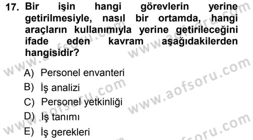 Genel İşletme Dersi 2013 - 2014 Yılı Tek Ders Sınav Soruları 17. Soru